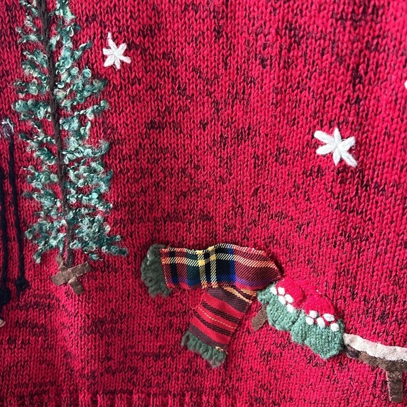 Vtg Coldwater Creek Cotton Ramie Zip Up Winter Themed Cardigan Red Novelty - Picture 11 of 13